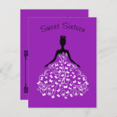 Lila Schmetterlingsgown 16 . Geburtstag Einladung (Vorne/Hinten)