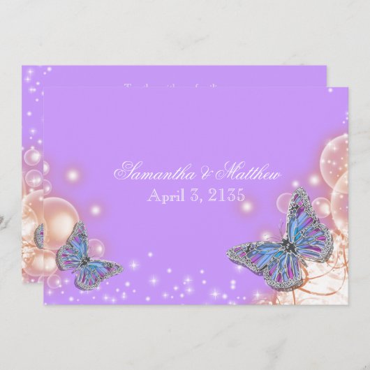 Lila Schmetterlingshochzeit Einladung (Vorne/Hinten)