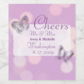 Lila Schmetterlingshochzeit Weinetikett (Einzelnes Label)