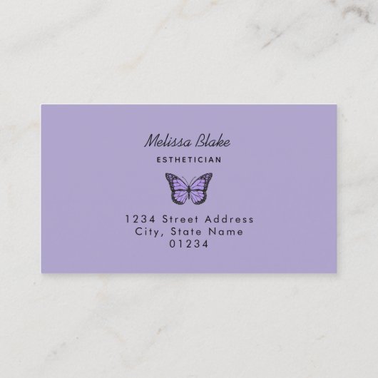 lila Schmetterlingslogo Visitenkarte (Rückseite)