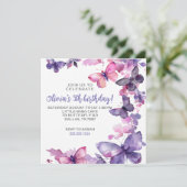 Lila Schmetterlingsmädchen Einladung (Stehend Vorderseite)