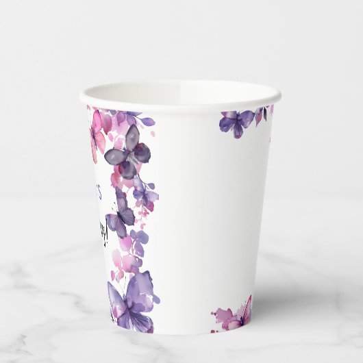 Lila Schmetterlingsmädchen Pappbecher (Links)