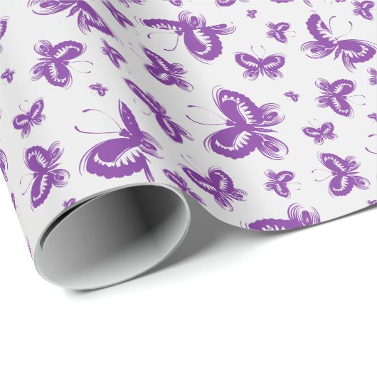 Lila Schmetterlingsmuster Geschenkpapier (Rolleneckpunkt)