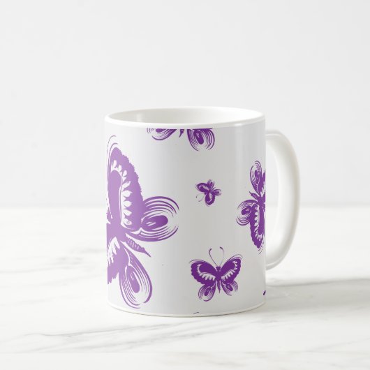 Lila Schmetterlingsmuster Kaffeetasse (VorderseiteRechts)