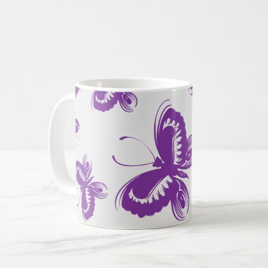 Lila Schmetterlingsmuster Kaffeetasse (Vorderseite Links)