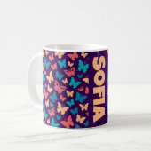 Lila Schmetterlingsmuster-Name Kaffeetasse (Vorderseite Links)