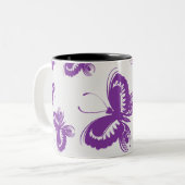 Lila Schmetterlingsmuster Zweifarbige Tasse (Vorderseite Links)