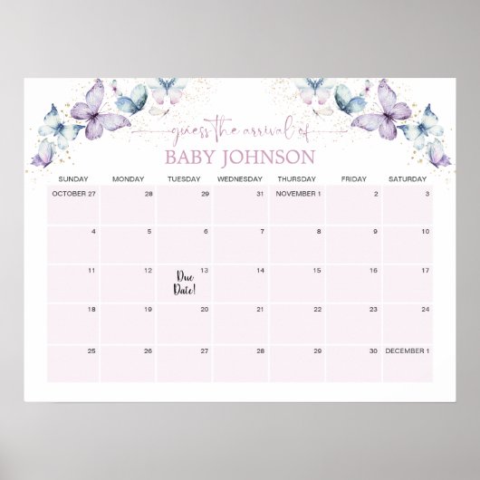 Lila Schmetterlingsraten zum Fälligkeitskalender Poster (Vorne)