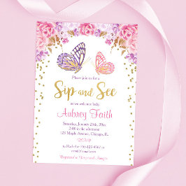 Lila Schmetterlingsschwanz in Rosa und seht kleine Einladung