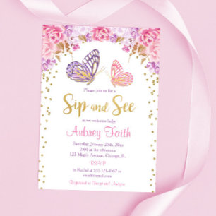 Lila Schmetterlingsschwanz in Rosa und seht kleine Einladung