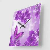 Lila Schmetterlingsuhr Quadratische Wanduhr (Winkel)