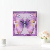 Lila Schmetterlingsuhr Quadratische Wanduhr (Zuhause)