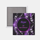 Lila Schmetterlingswirbel, Name und Datum hinzufüg Magnet (Vorderseite/Rückseite)