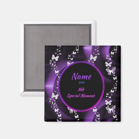 Lila Schmetterlingswirbel, Name und Datum hinzufüg Magnet (Vorderseite/Rückseite)