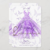 Lila Schmetterlingtanzkleid Quinceañera Party Einladung (Vorne/Hinten)