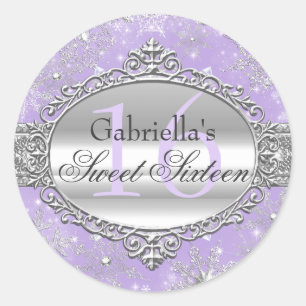 Lila Schneeblume Winter Wonderland Sweet16 Aufkleb Runder Aufkleber