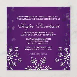 LILA SCHNEEFLOCKE-16. GEBURTSTAG-GEBURTSTAG EINLADUNG