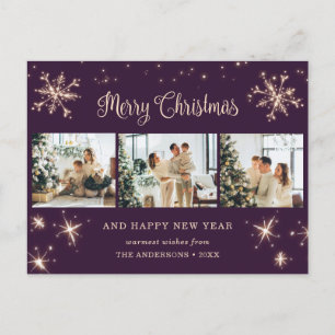 Lila Schneeflocke 3 FotoCollage Feiertagspostkarte