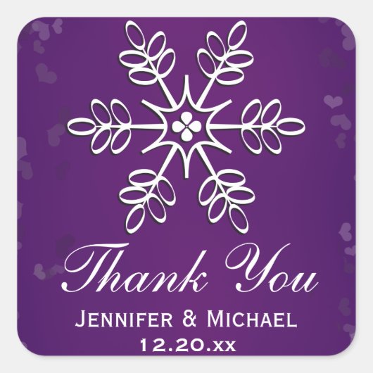 Lila Schneeflocke - Dankeschön-Siegel Quadratischer Aufkleber (Vorderseite)