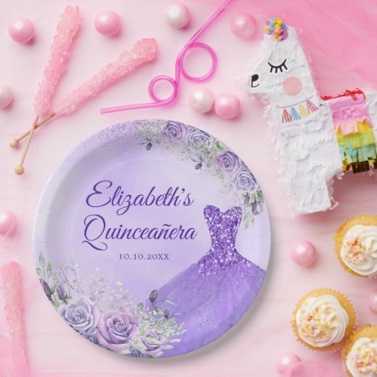 Lila Schneeflocke Weihnachtsprinzessin Quinceañera Pappteller (Party)