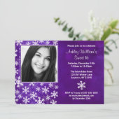 Lila Schneeflocken Foto Süß 16 Einladungen (Stehend Vorderseite)