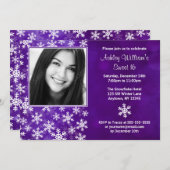Lila Schneeflocken Foto Süß 16 Einladungen (Vorne/Hinten)