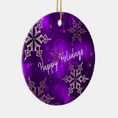 Lila Schneeflocken Happy Holidays Keramik Ornament (Rechts)