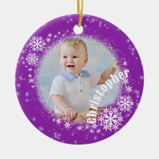 Lila Schneeflocken Keramik Ornament (Vorne)