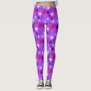 lila Schneeflocken Leggings