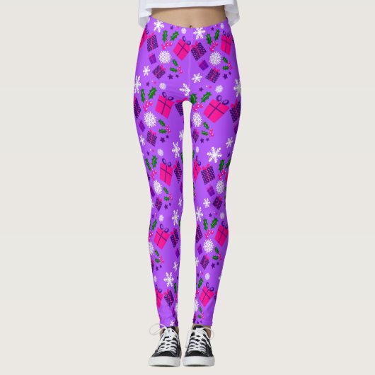 lila Schneeflocken Leggings (Vorderseite)