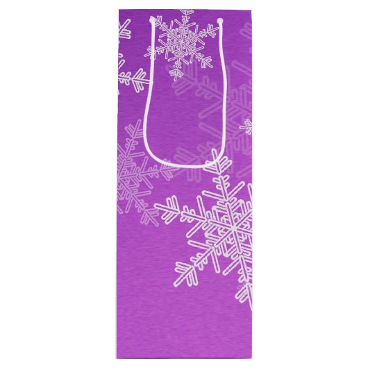 Lila Schneeflocken Minimalistisch Weihnachten Geschenktüte Für Weinflaschen (Vorderseite)
