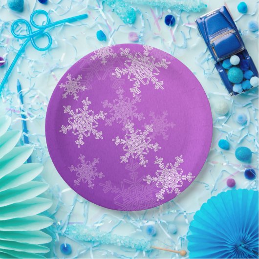 Lila Schneeflocken Minimalistisch Weihnachten Pappteller (Party)