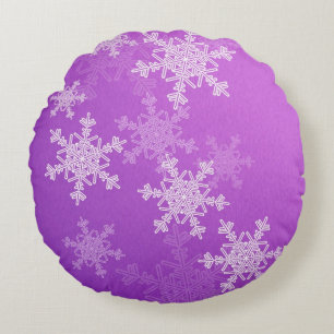 Lila Schneeflocken Minimalistisch Weihnachten Rundes Kissen