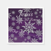 Lila Schneeflocken Napkin Jesus ist der Grund Serviette (Vorderseite)
