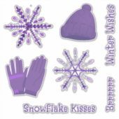 Lila Schneeflocken und Pullover Aufkleber (Vorderseite)