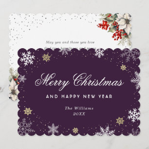 Lila Schneeflocken-Wasserfarben-Botanik  Feiertagskarte