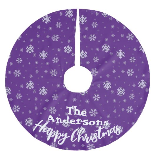 Lila Schneeflocken Weihnachten Polyester Weihnachtsbaumdecke (Vorderseite)
