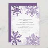 Lila Schneeflocken Weihnachts Brautparty Einladung (Vorne/Hinten)