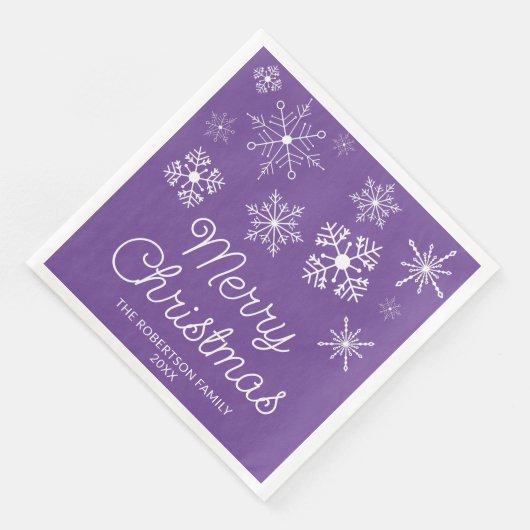Lila Schneeflocken Weihnachts-Party Serviette (Ecke)