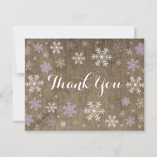 Lila Schneeflocken Winter Burlap Danke Karte (Vorderseite)
