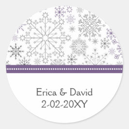 lila Schneeflocken Winterhochzeit Gunst Sticker