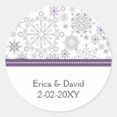 lila Schneeflocken Winterhochzeit Gunst Sticker (Vorderseite)