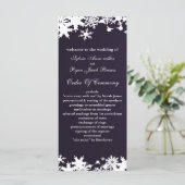 lila Schneeflocken Winterhochzeit Programm (Stehend Vorderseite)