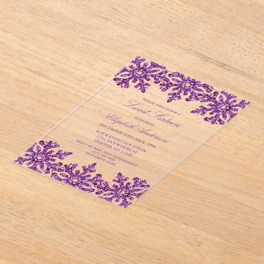 Lila Schneeflocken Wintersüß 16 Acryleinladungen (Ablage )