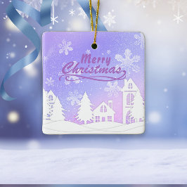 Lila Schneehaus Frohe Weihnachten Neues Jahr Keramikornament