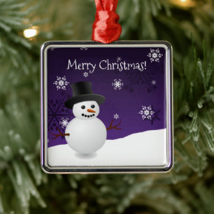 Lila Schneemann Winter Scene Keramik Ornament Aus Metall