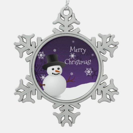 Lila Schneemann Winter Scene Snowflake Ornament (Vorderseite)