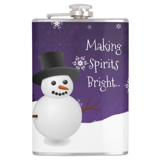 Lila Schneemann Winter Scene Weihnachtskolben Flachmann (Vorderseite)