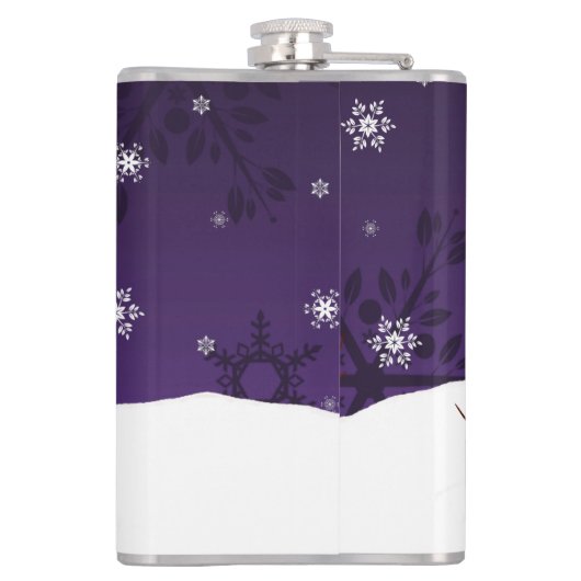 Lila Schneemann Winter Scene Weihnachtskolben Flachmann (Rückseite)