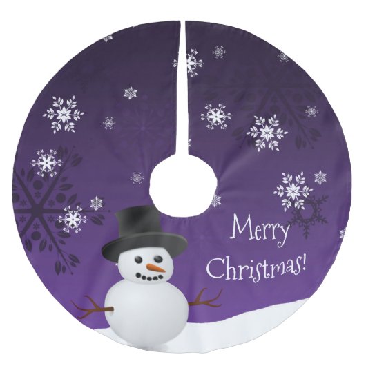 Lila Schneemann Winter Szene Weihnachtsbaumrock Polyester Weihnachtsbaumdecke (Vorderseite)